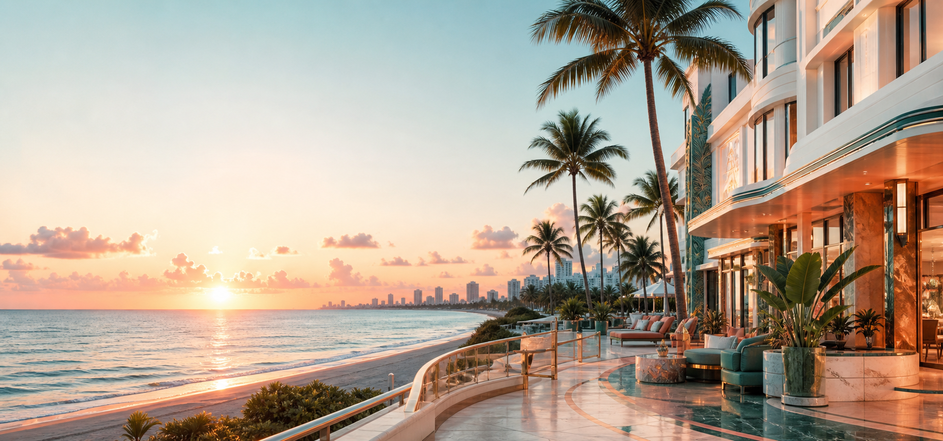 Concept visualization of an art deco Miami Beach hospitality project